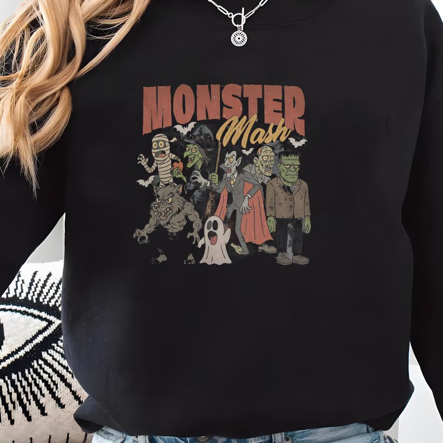 Monster Party Retro Halloween Shirt, Horror Movie Vintage Graphic Tee, Halloween Shirt, Spooky Season Tee For Halloween Party Sweatshirt