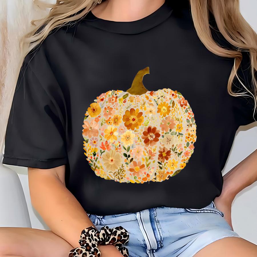 Flowers Pumpkin Sweatshirt, Pumpkin Sweatshirt, Fall Vibes Sweatshirt, Florist Shirt, Boho Shirt, Women Shirt, Spooky Season Sweatshirt T-shirt