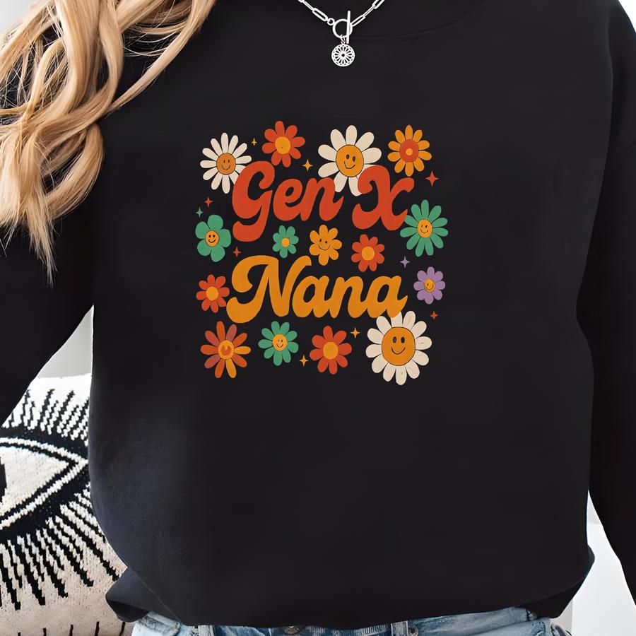 Gen X Nana 60's Retro Tee, Vintage Grandma Shirt, Baby Boomer Gift, Hippie Grandparents Top, 1960s Family Reunion Outfit Sweatshirt Gen X Nana 60's Retro Tee, Vintage Grandma Shirt, Baby Boomer Gift, Hippie Grandparents Top, 1960s Family Reunion Outfit Sweatshirt