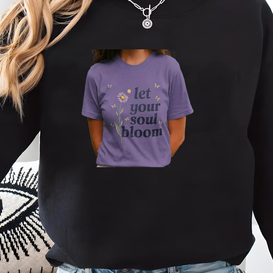 Wildflower T-shirt, Let Your Soul Bloom Tee, Butterfly Graphic Shirt, Nature Lover Gift, Floral Top, Boho Sweatshirt