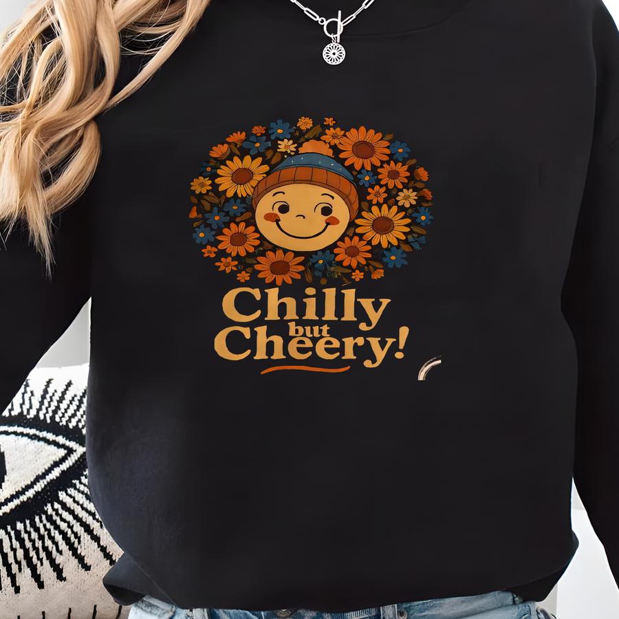 Retro Smile Face Sweatshirt, Chilly But Cheery Autumn Floral Jumper, Cozy Fall Pullover, Vintage Flowers Crewneck, Autumn Lover Gift Sweatshirt