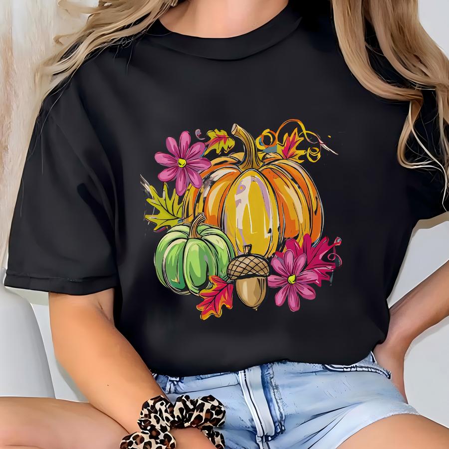 Fall Hoodie: Watercolor Pumpkins, Autumn Tee T-shirt