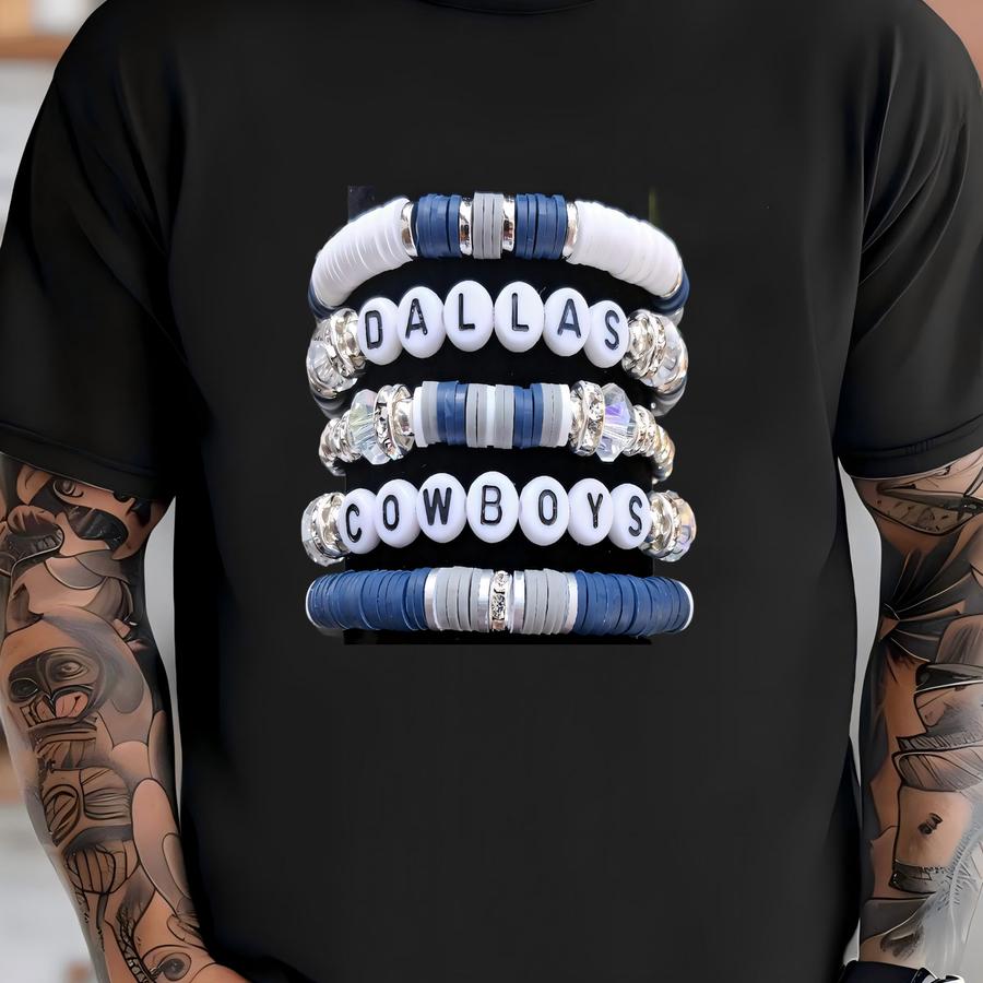 Full Stack Cowboys Heishi Bracelet Stack Rhinestone Game Day Jewelry Texas T-shirt