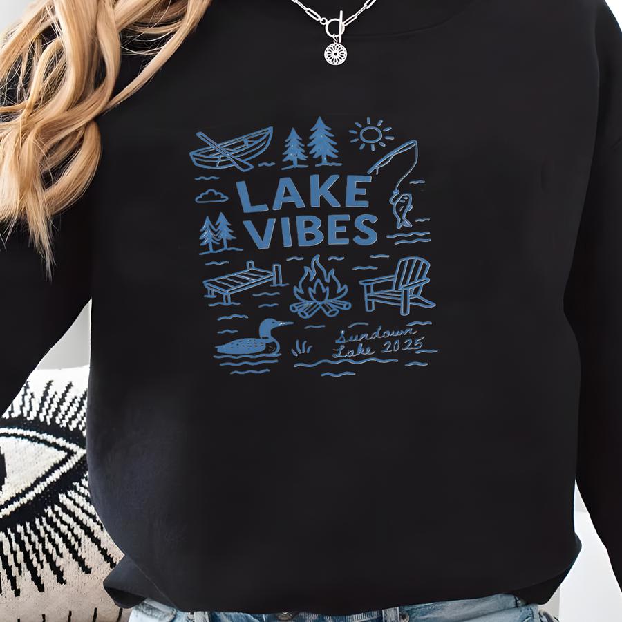 Lake Vibes T-shirt: Custom Lake Name Doodle Tee Sweatshirt