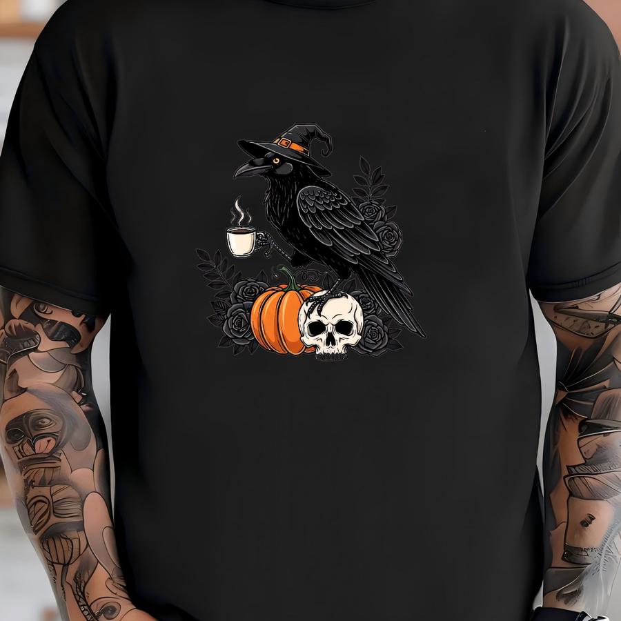 ® Shirt, O Darkness My Old Friend Shirt, Halloween Crow Tee, Halloween Party, Black Crow Halloween, Witchy Crow, Coffee T-shirt
