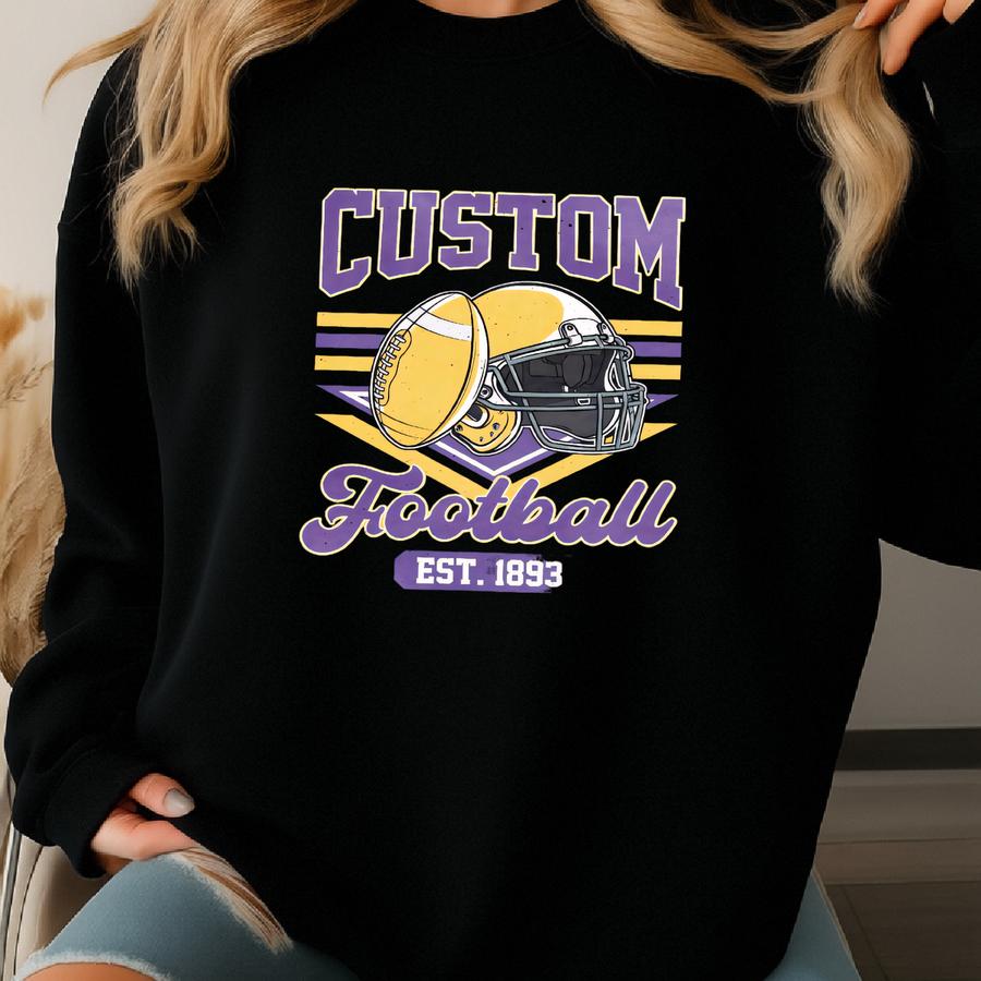 Retro Custom Football Shirt, Fan Apparel Tee, Style Saturday Night Outfit, Classic Game Day Top, Sports Shirt Sweatshirt