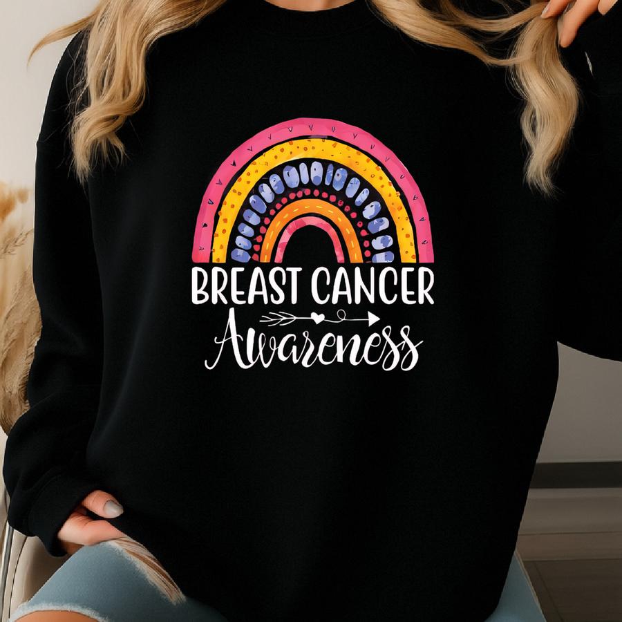 Rainbow Breast Cancer Awareness T-shirt, Breast Cancer Shirt, Awareness Shirt, Pink Ribbon Tee, Cancer Fighter Sweatshirt Sweatshirt