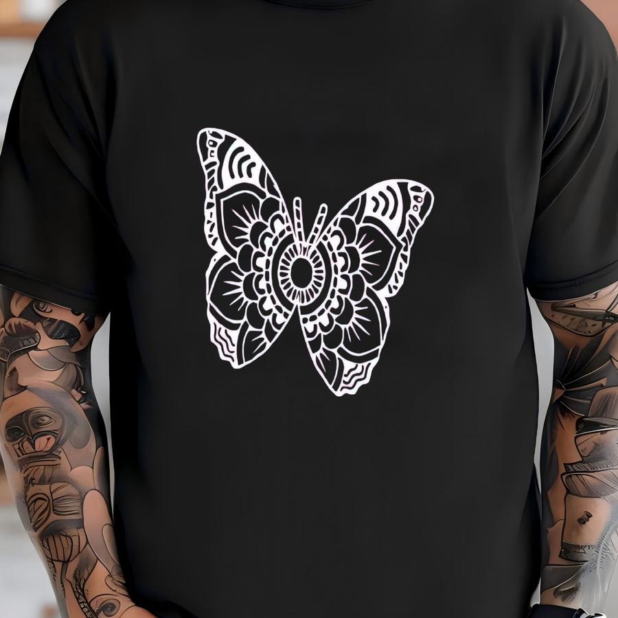 Butterfly Mandala Art Sweatshirt, Butterfly Spirit Crewneck, Positive Energy Gift, Boho Spiritual Pullover, Healing Energy Sweatshirt T-shirt