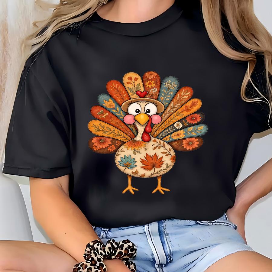 Thanksgiving Turkey Shirt – Cute Fall Graphic Tee, Colorful Cartoon Turkey Hoodie, Autumn Harvest Outfit, Turkey Day Family Top Sku4 16 T-shirt