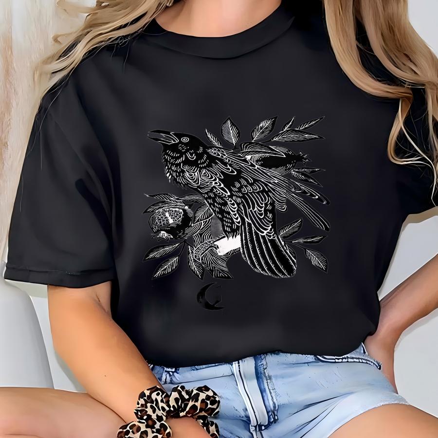 F-caw-f Funny Crow Shirt, Black Crow Moonlit Raven Unisex Hoodie, Funny Sassy Raven Lover Gift, Autumn Style, Nature-inspired, Raven Tshirt T-shirt