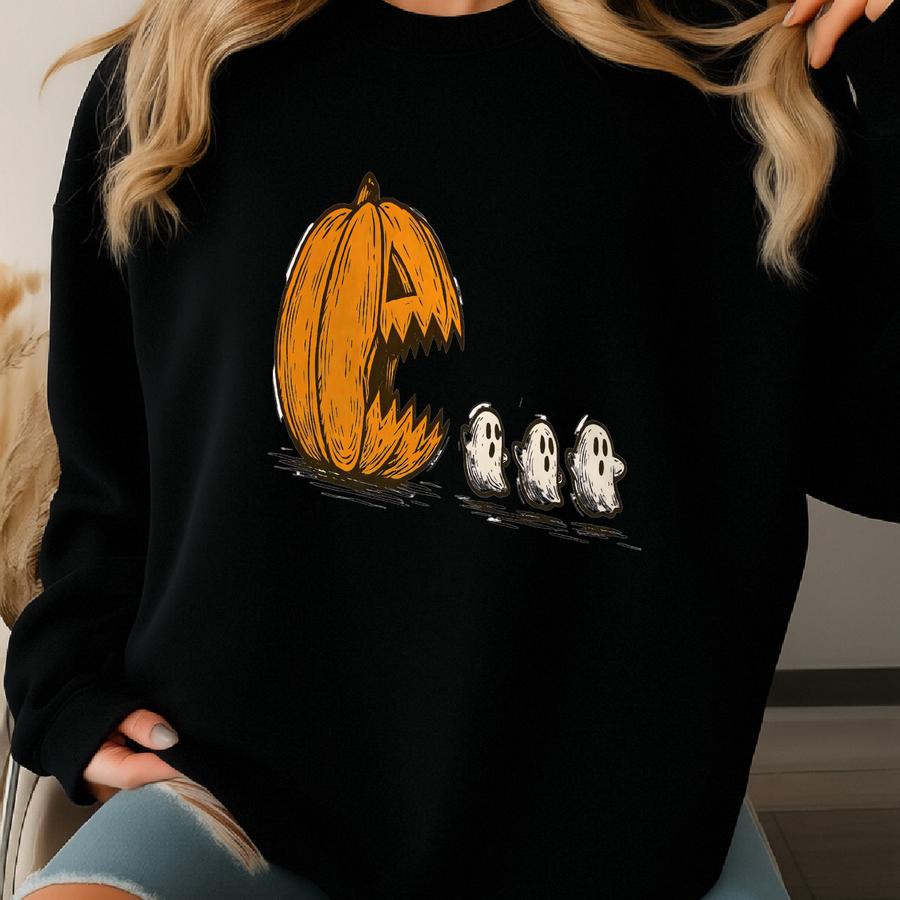 Funny Halloween Shirt Women, Pumpkin Eating Ghosts Shirt, Ghost Boo Tshirt, Spooky Season Graphic Tee, Fall Ghost Costume Sweatshirt