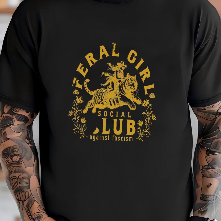 Girl Social Club Sweatshirt – Vintage Graphic Pullover, Anti-fascist, Political Fdt Anti Tiger Design Cowboy Girl T-shirt