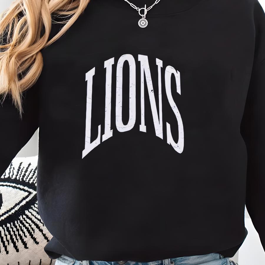 Vintage Lions Graphic Sweatshirt: School Mascot Crewneck Sweatshirt