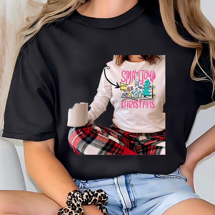 Custom Zipcode Small Town Christmas Shirt, Pink Christmas Small Town Hoodie, Christmas Custom Zipcode Shirt, Cute Christmas Gift T-shirt