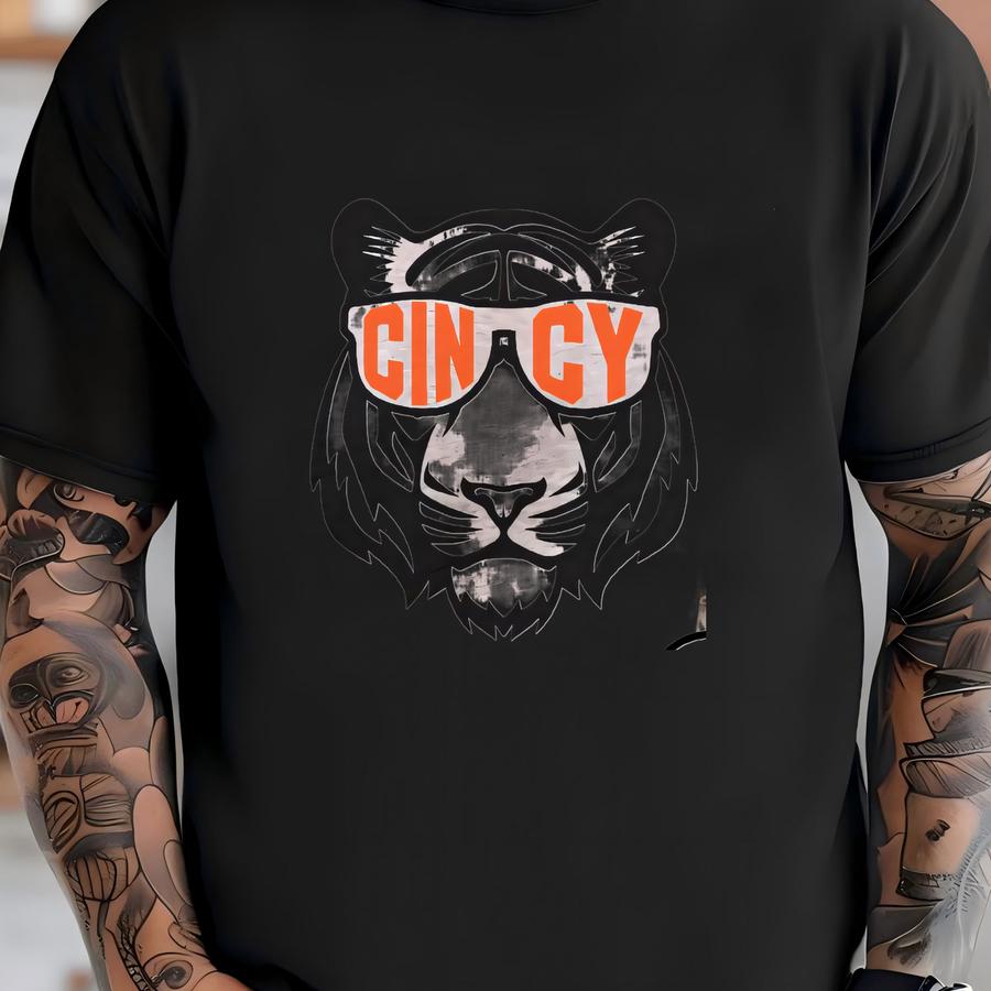 Cincinnati Football Unisex Apparel, Mens Womens Hoodies/crewneck Sweatshirt/hoodie, Sports Fan Gift, Game Day Outfit, Tiger Glasses T-shirt