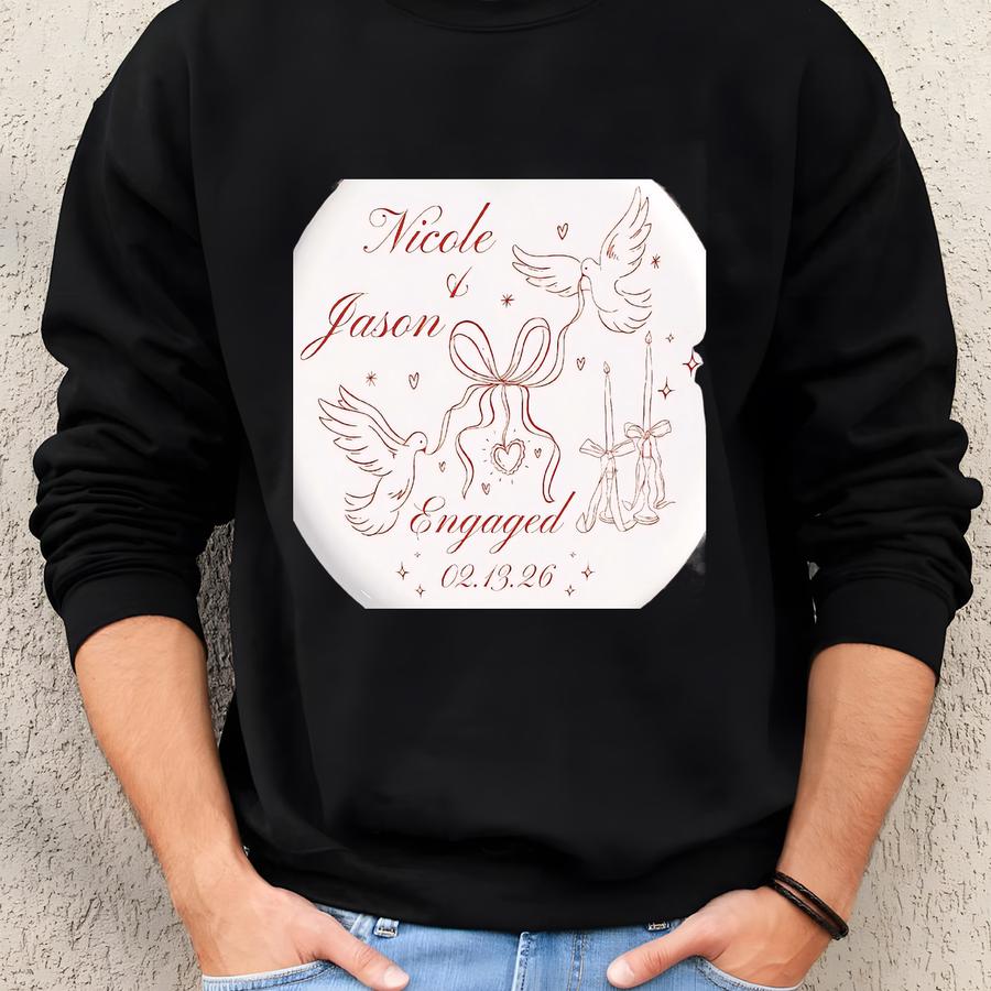 Custom Engaged Ornament 2025, First Christmas Engaged Ornament, Personalized Engagement Gift For Newly Engaged Couples, Engagement Keepsake Sweatshirt