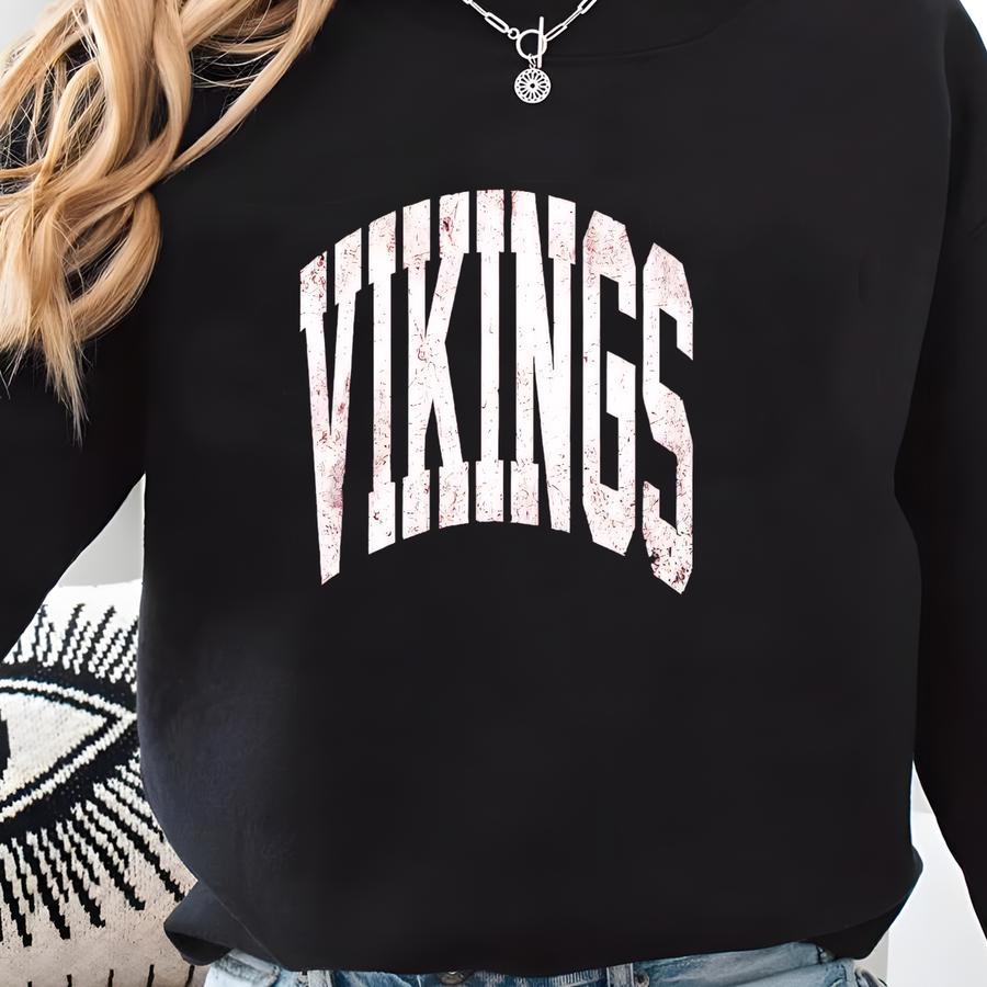 Vikings Sweatshirt, Vikings Game Day Sweater, Distressed College Crewneck, Retro Sports Graphic Pullover, Game Day Football Team Sweater Sweatshirt