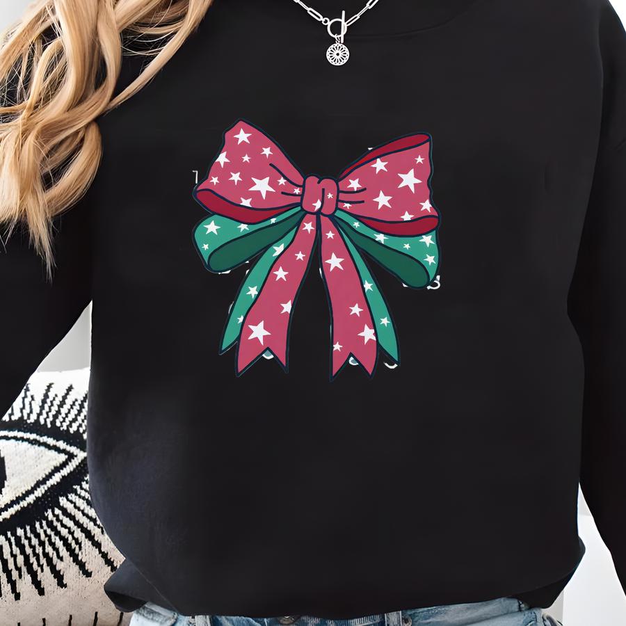 Christmas Shirt Words ®, Christmas Bow Shirt,tis The Season Crewneck Women Holiday Tee Sweatshirt