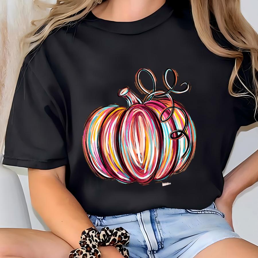 ® Watercolor Pumpkin Hoodie, Colorful Pumpkin Shirt, Halloween Shirt, Autumn Shirt, Cute Fall Shirt, Gift For Halloween, Fall T-shirt