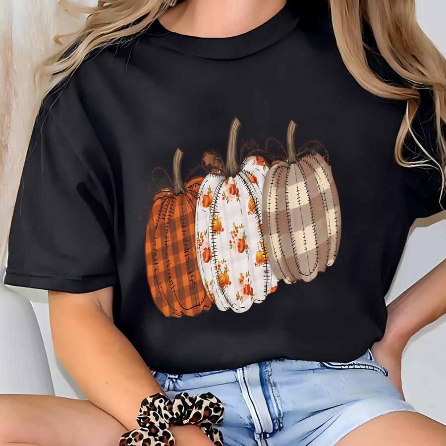 ® Pumpkin Shirt, Boho Fall Pumpkin Hoodie, Patchwork Pumpkin Tee, Cute Autumn Shirt, Fall Harvest Shirt, Pumpkin Patch Shirt T-shirt