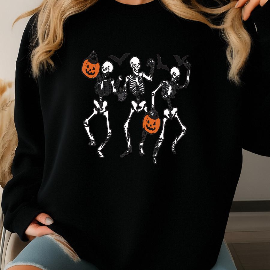 Dancing Skeletons Shirt, Halloween, Summerween, Vintage Halloween, Bats, Spooky Season For Men Women Sweatshirt