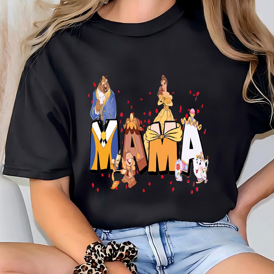 Cute Cartoon Family Mama Shirt, Beauty And The Beast Mama Hoodie, Belle Mama Tee, Mother's Day T Shirt, Tsf194 T-shirt
