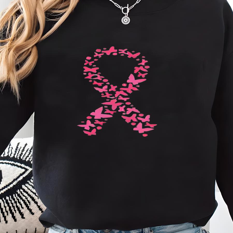 Pink Ribbon Breast Cancer Awareness Sweatshirt: Front Back Print Sweatshirt