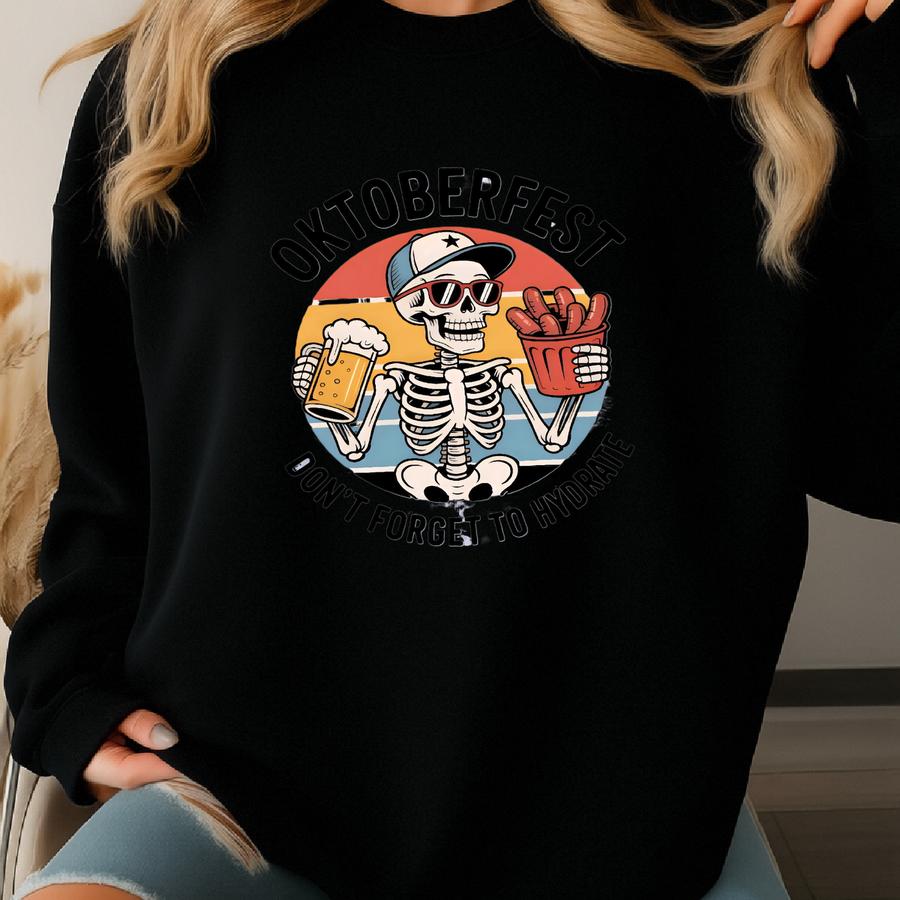 Funny Skeleton Oktoberfest Hoodie, Beer Lover Cheers Jacket, German Drinking Team Crewneck, Beer Festival Oktoberfest Gift Sweatshirt