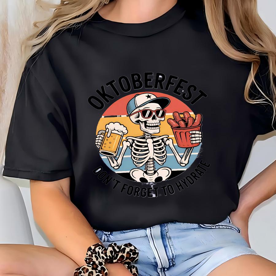 Funny Skeleton Oktoberfest Hoodie, Beer Lover Cheers Jacket, German Drinking Team Crewneck, Beer Festival Oktoberfest Gift T-shirt
