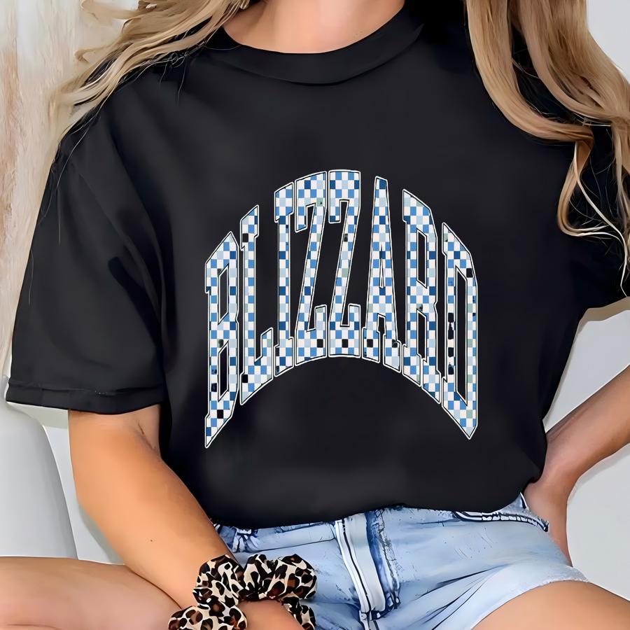 Checkered Retro Blizzard Sweatshirt, Merry Christmas Sweatshirt, Festive Holiday Sweater, Christmas Gift, Varsity Aesthetic Xmas Crewneck T-shirt