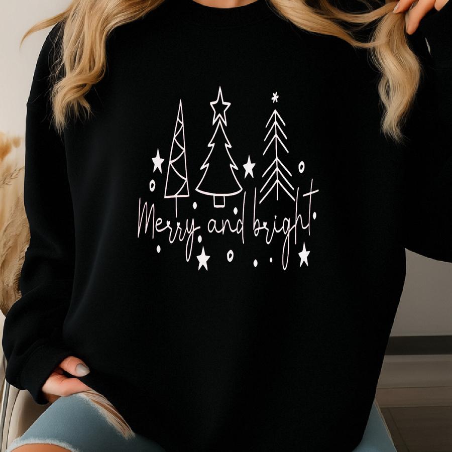 Merry Bright Tee Holiday Market Festival Christmas Tree Book Tote Red Winter Shopping Travel Reusable Holiday Gift Carryall Sweatshirt