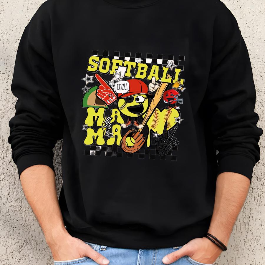 Retro Softball Mama Shirt, Sport Graphic Tee, Cool Sports Mom Tshirt, Game Day Shirt, Softball Fan Gift Sweatshirt
