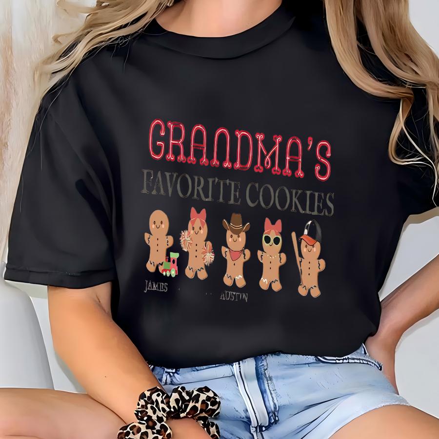 Grandma's Christmas Cookies Holiday Shirt Mama Christmas Sweatshirt Custom Grandkids' Names Favorite Batch Gift For Gigi Personalized Gift T-shirt