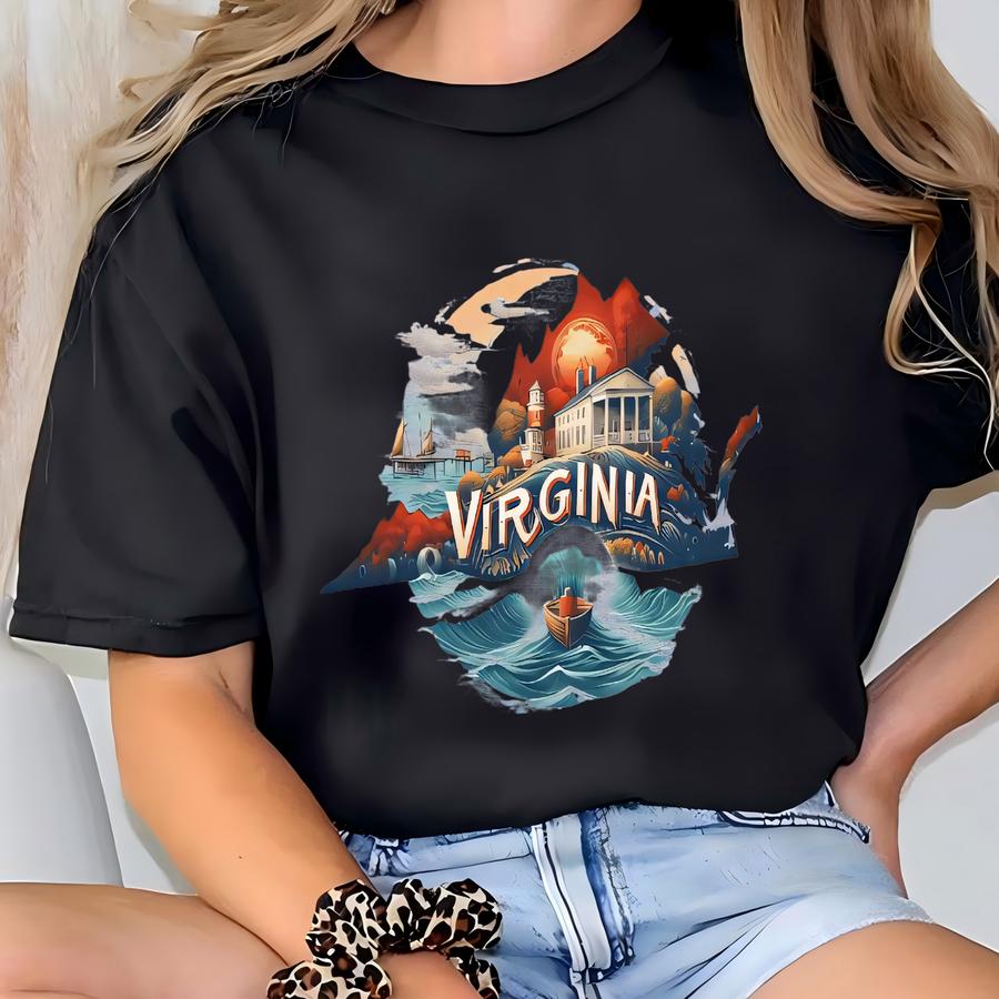 Virginia Graphic Sweatshirt, Virginia Souvenir, Virginia State Map Hoodie, Virginia Trip Gift, Virginia View Shirt, Retro State Hoodie T-shirt