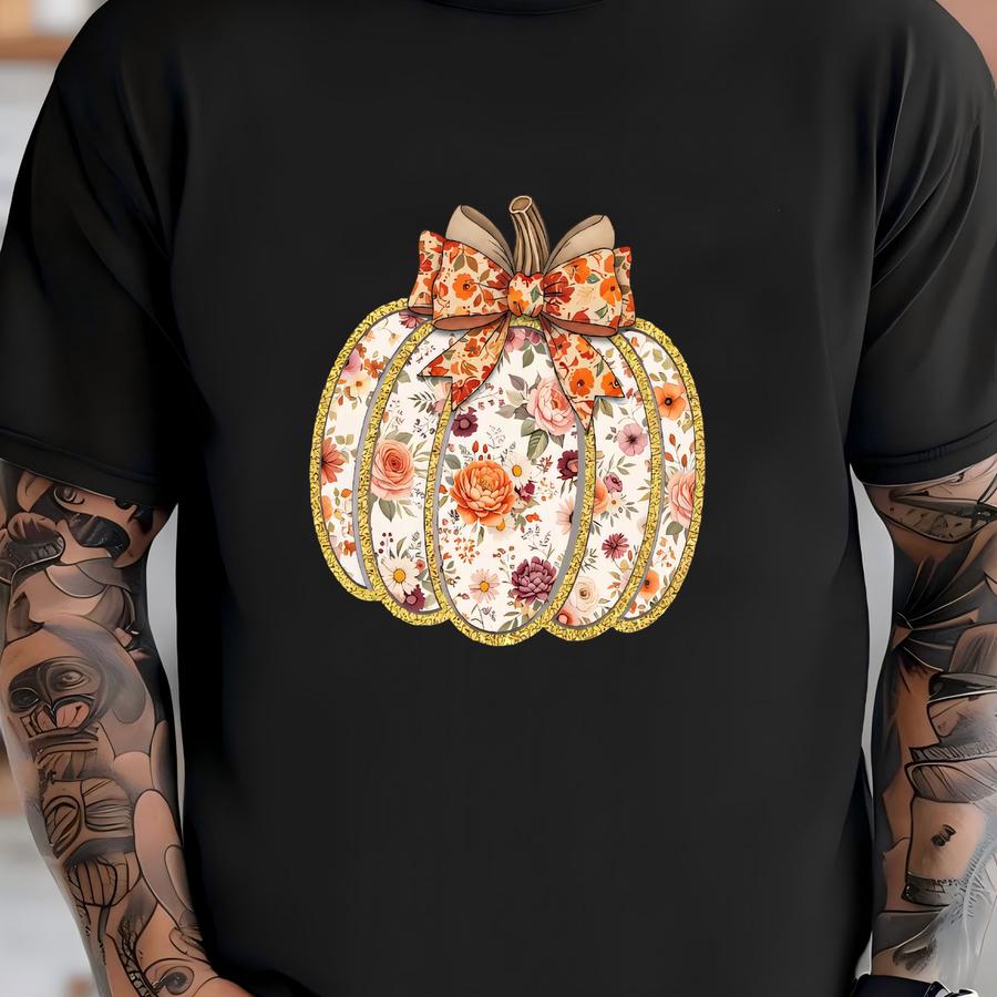 Flowers Pumpkin Hoodie, Pumpkin Shirt, Fall Vibes Shirt For Her, Florist Shirt, Boho Shirt, Women Shirt, Fall Gift For Her T-shirt