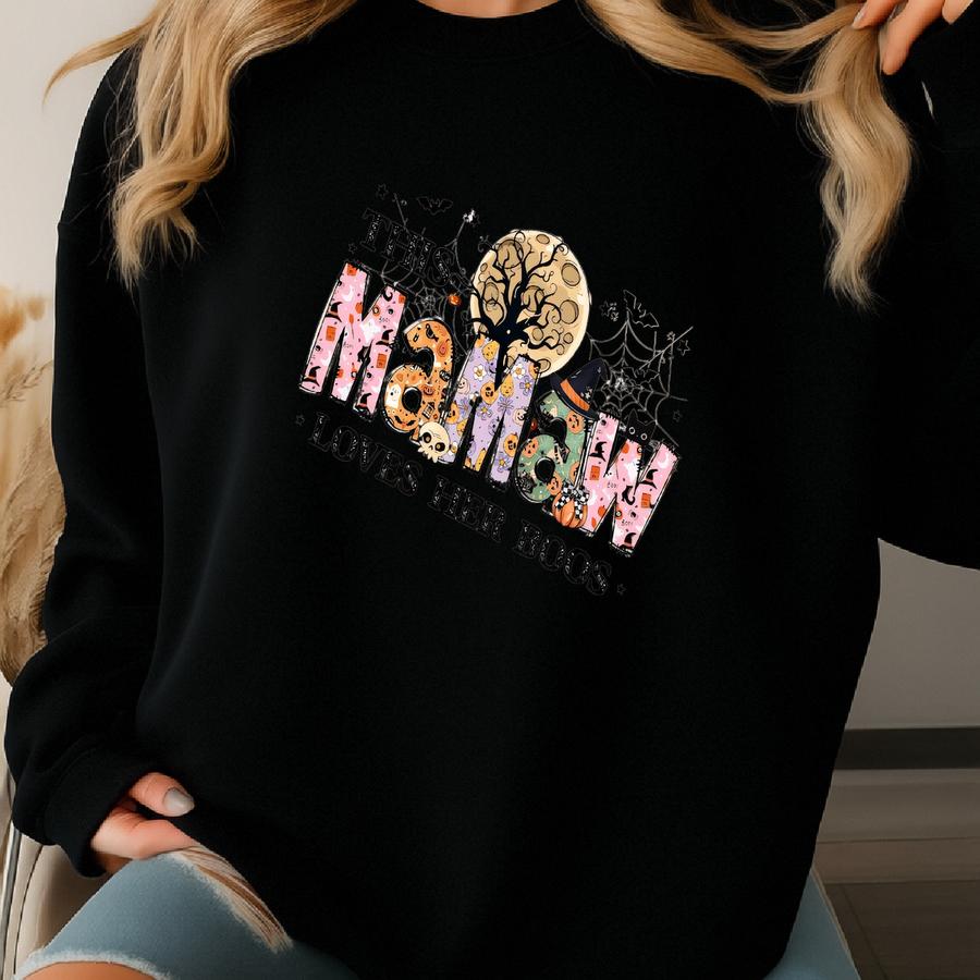 Custom Halloween Mamaw Sweatshirt With Kids Name On Sve, This Mama Loves Her Boos Sweater, Spooky Mama Halloween Gift, Halloween Ghost Sweatshirt