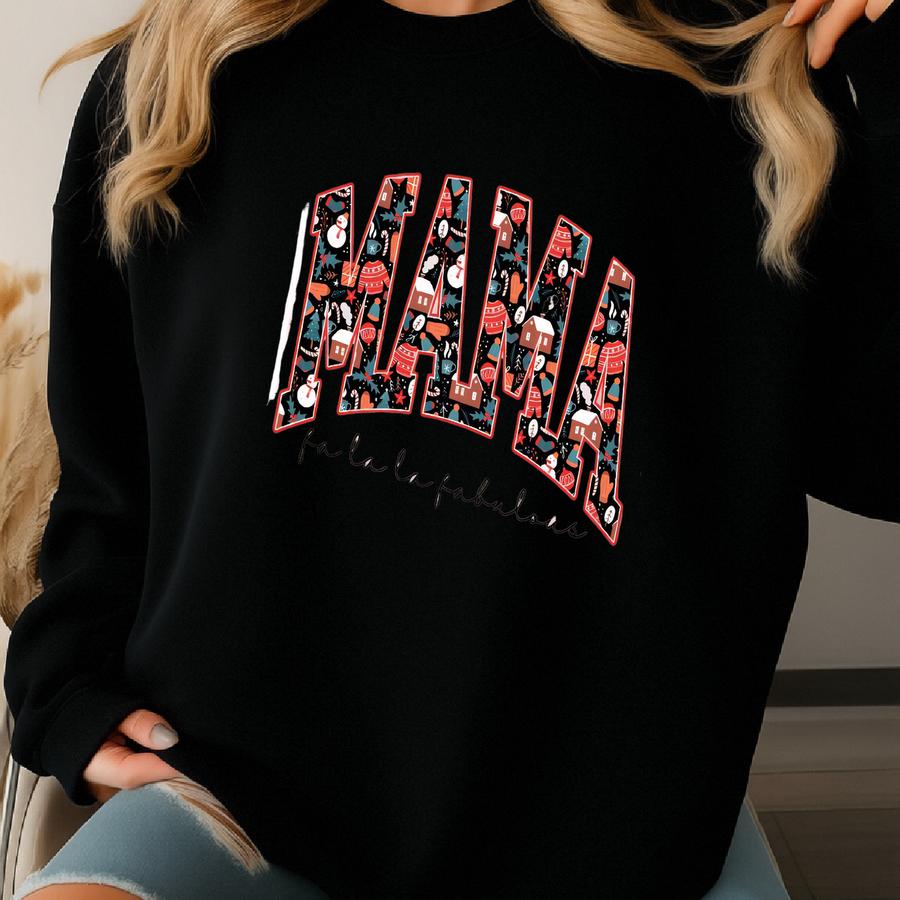 Funny Mama Christmas Shirt, Holiday Mom T-shirt, Cute Christmas Top For Mom, Cozy Winter Mama Shirt, Festive Xmas Graphic Tee Sweatshirt
