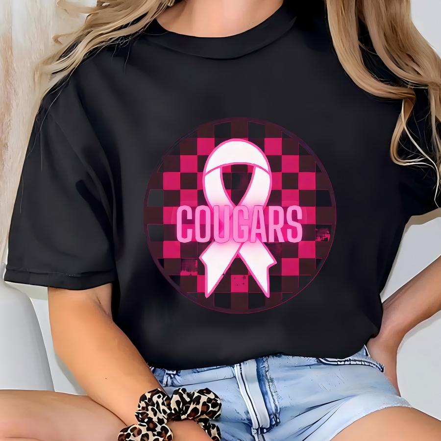 Breast Cancer Awareness Tee, Checkerboard Pink Ribbon Shirt, Supportive Women's Tee, Gift For Survivors, Awareness Month Apparel T-shirt