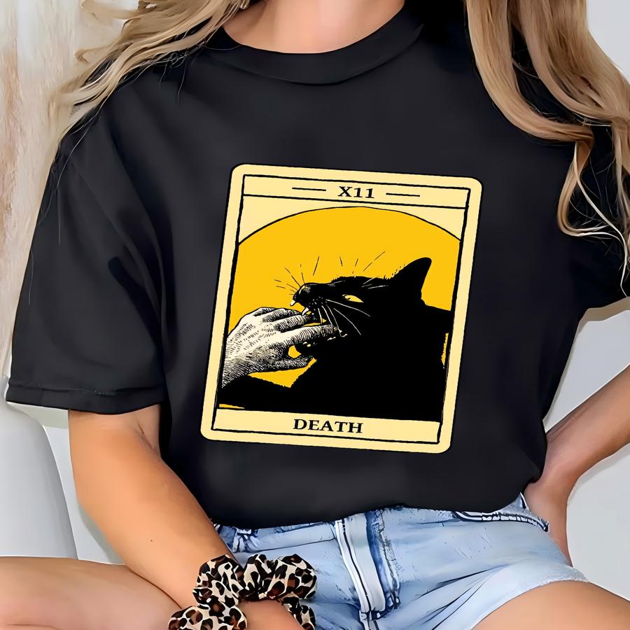 Black Cat Tarot Card Shirt , Death Tarot Hoodie, Witchy Cat Shirt, Spooky Cat Gift, Halloween Black Cat Shirt, Cat Lover Gift T-shirt