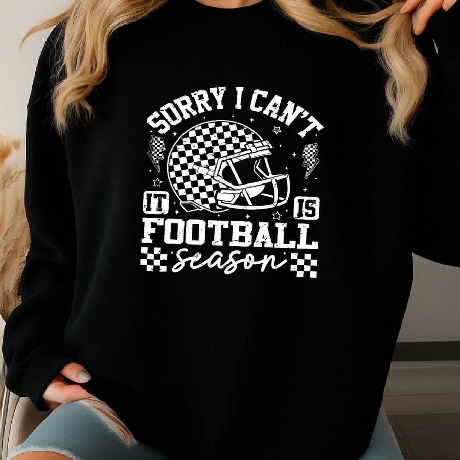 Sorry I Can't It Is Football Season Shirt, Retro Checker Helmet Tee, Funny Football Mom Shirt, Football Season Shirt Sweatshirt