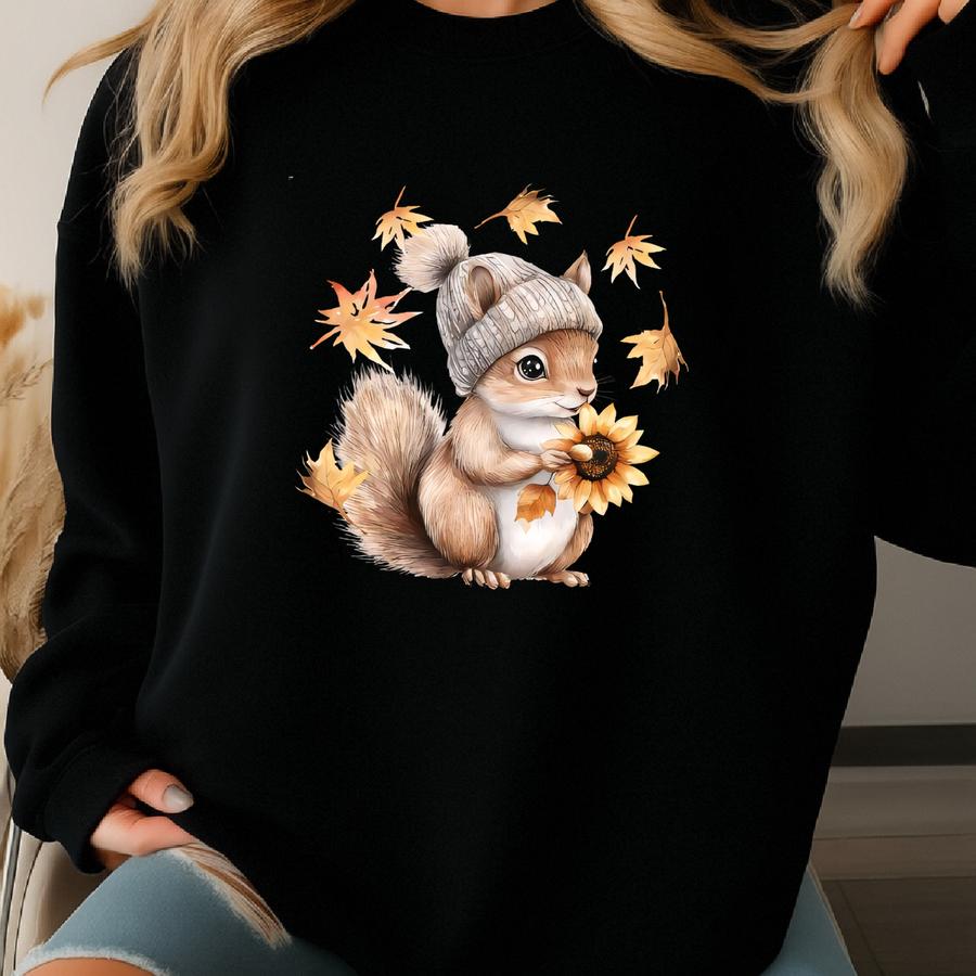 Fall Squirrel Shirt, Cute Animal Tshirt, Gift For Animal Lover, Funny Squirrel T-shirt, Gift For Coffee Lover, Autumn Thanksgiving Tee Sweatshirt