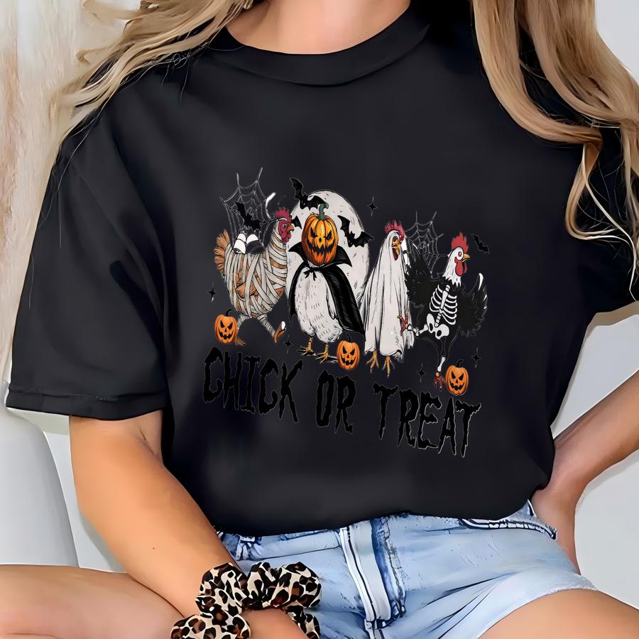 Cute Spooky Chicken Shirt, Chick Or Treat, Halloween Hoodie, Funny Autumn Tee For Kid, Woman Fall Outfit, Gift For Her Shirt T-shirt