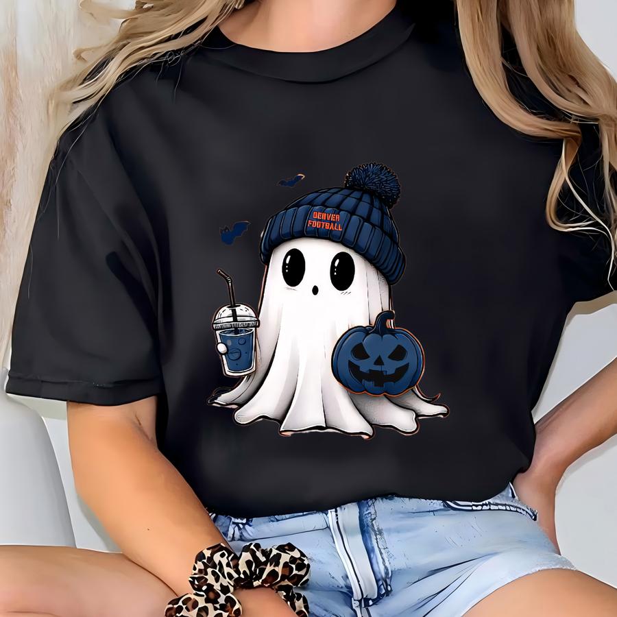Denver Football Halloween Shirt | Cute Ghost Sweatshirt | Game Day Pumpkin Tee | Spooky Season Football Fan Hoodie Gift T-shirt
