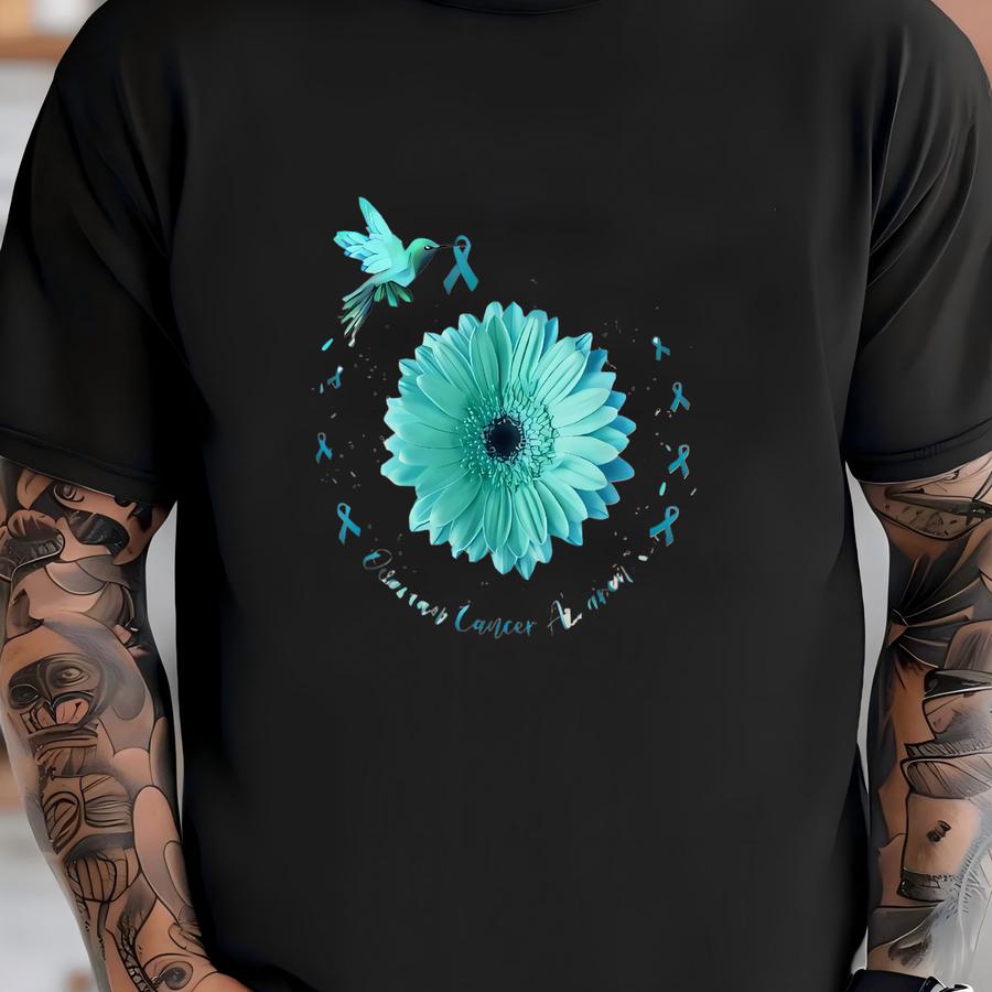 Ovarian Cancer Awareness Sweatshirt: Teal Ribbon, Hummingbird, Survivor Support T-shirt