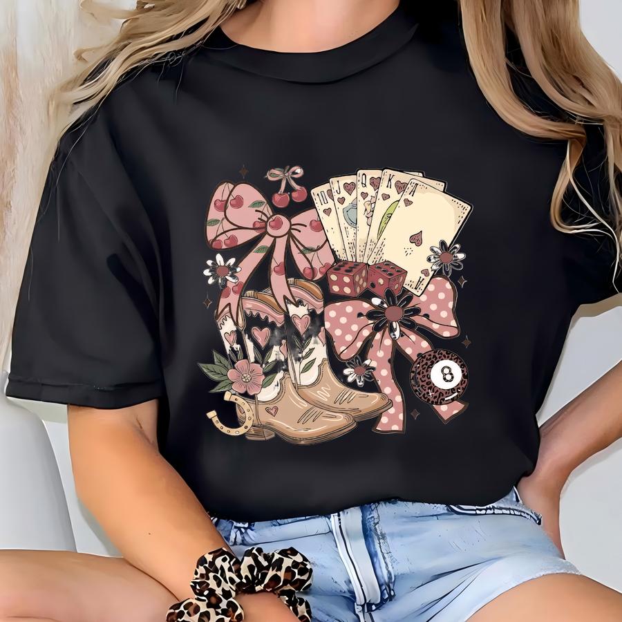 Cowgirl Preppy Sweatshirt: Retro Bow And Western Boots Pullover For Fall Rodeo T-shirt