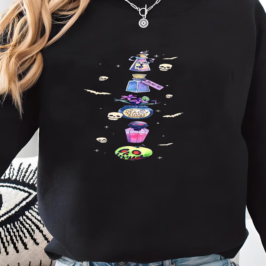Vintage Pick Your Poison 2 Sides Halloween Sweatshirt: Villains Cartoon Spooky Season Princess Halloween Sweater Sweatshirt