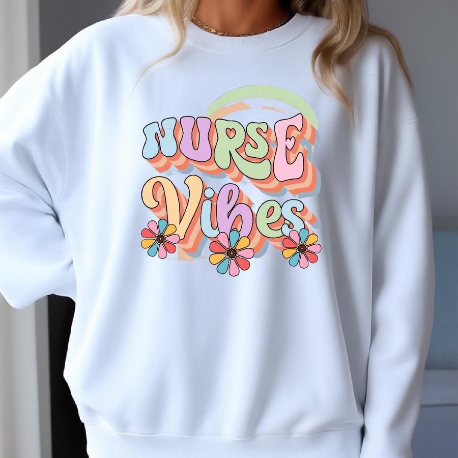 Nurse Vibes Shirt, Floral Nurse Week Hoodie, Rn Tee, Healthcare Tee, Cute Nurse Sweatshirt, Registered Nurse Shirt, Hospital Worker Hoodie Sweatshirt