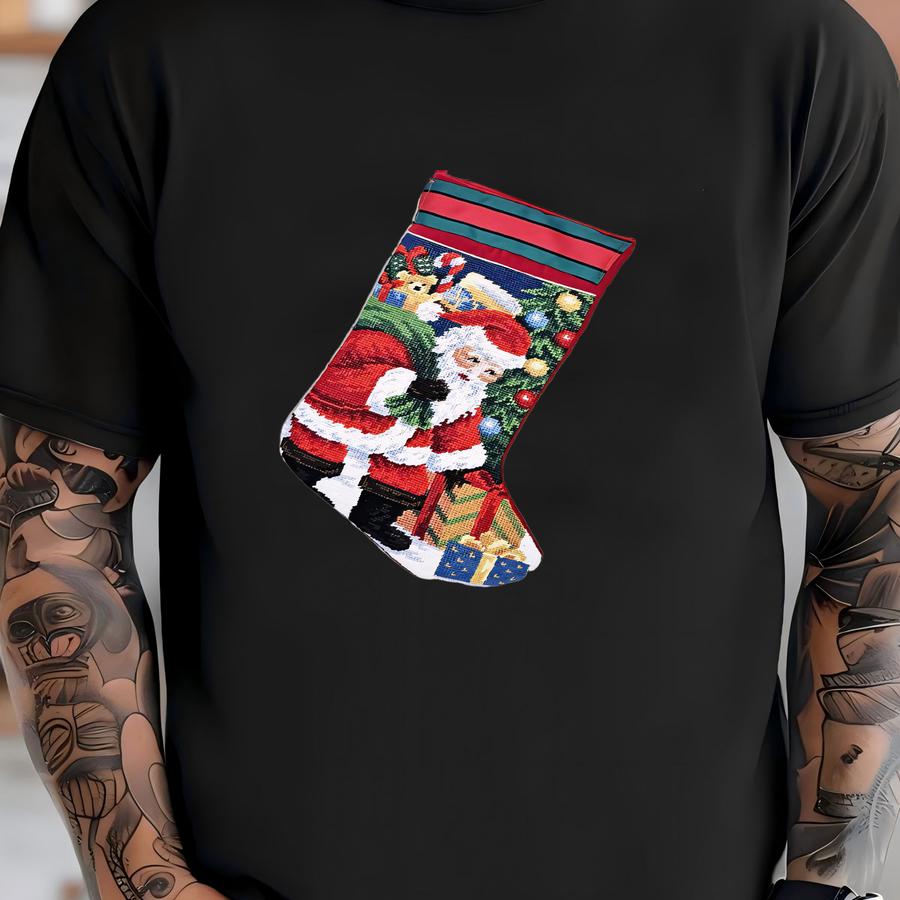 Santa Claus Christmas Stocking Y - Christmas Stocking W/ Santa And Presents And Christmas Tree T-shirt