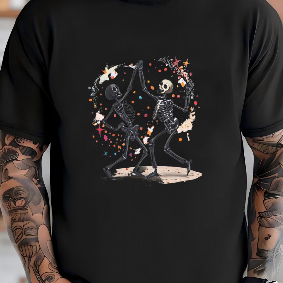 Dancing Skeleton Halloween Baby Tee: Colorful Spooky Season Crewneck T-shirt