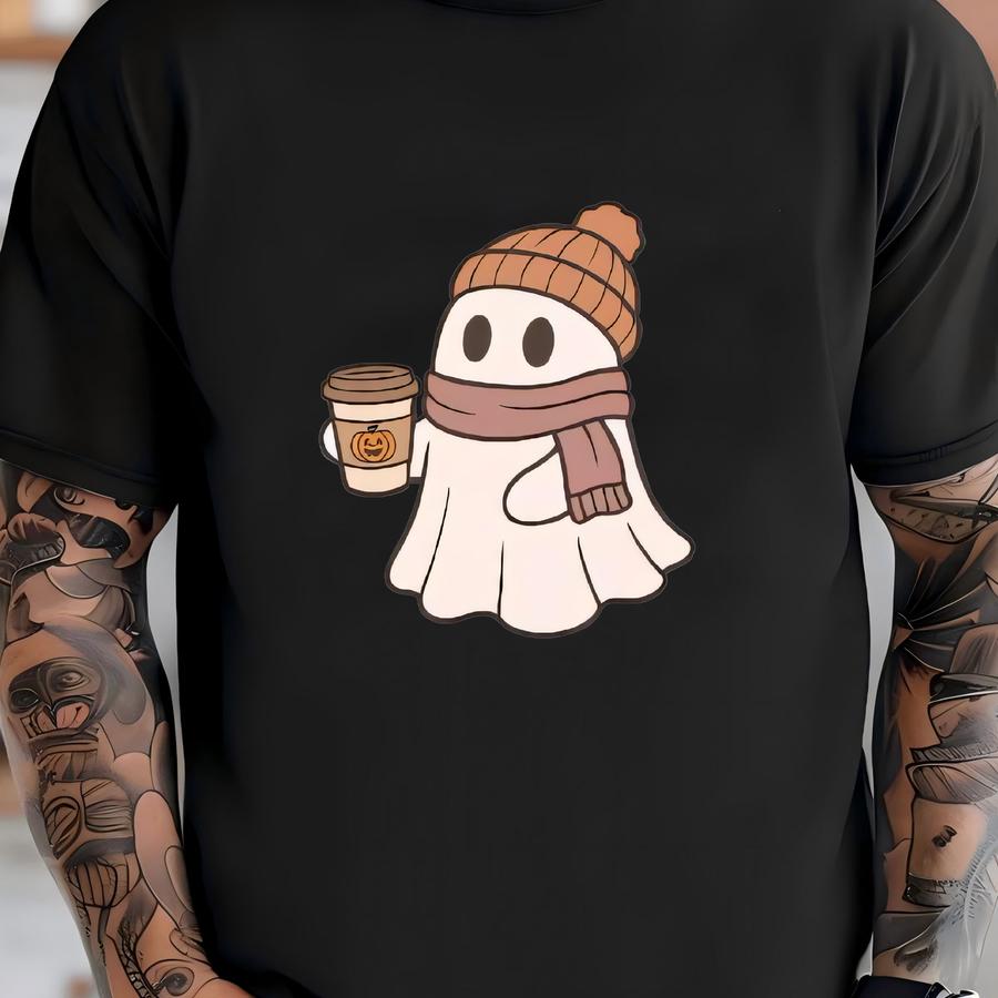 Сute Ghost Coffee Baby Tee, Сute Little Ghost Coffee Hoodie, Boo Ghost Shirt, Ghost Coffee Shirt, Halloween Coffee Lovers T-shirt